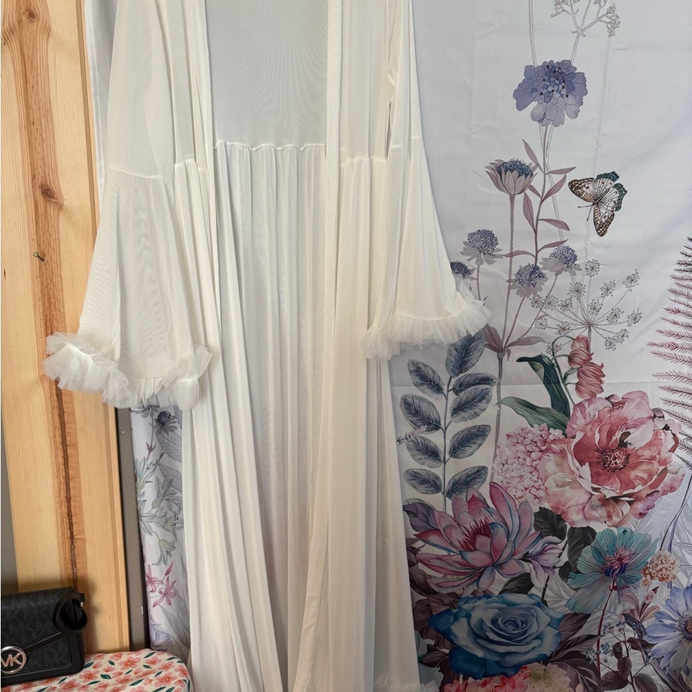 Sheer Ivory Bridal Robe with Ruffle Cuffs